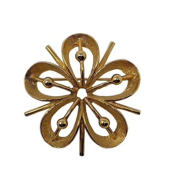 Vintage 60's Gold Tone Atomic Flower Brooch Pin Pendant 3D Etched Gift - Picture 1 of 6